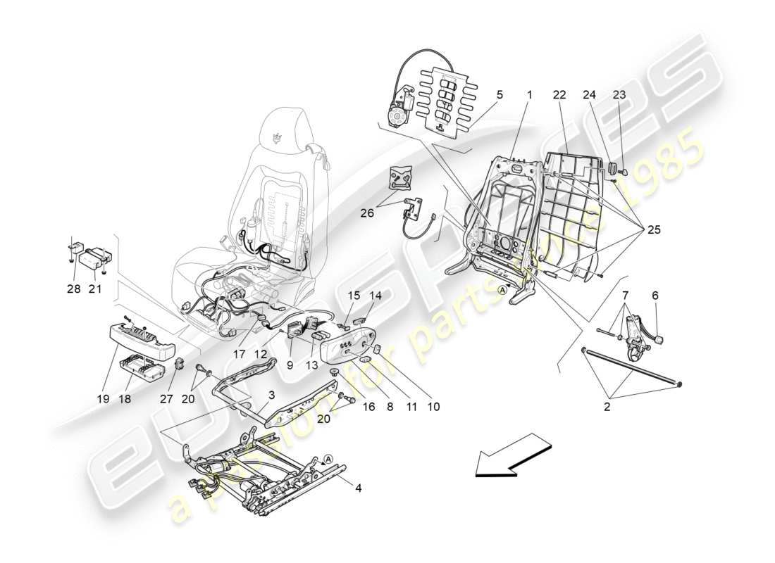 Maserati GranTurismo (2009) front seats: mechanics and electronics Part Diagram