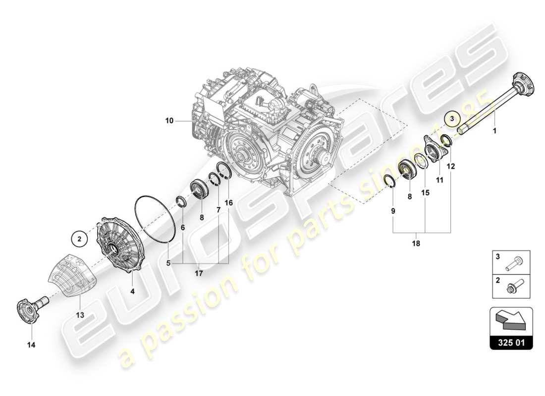 Lamborghini LP580-2 COUPE (2017) FLANGED SHAFT WITH BEARING Part Diagram
