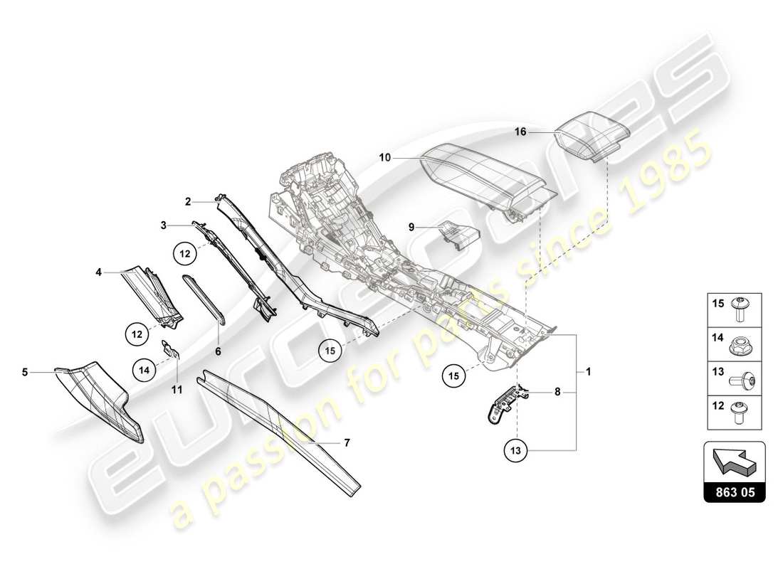 Lamborghini LP580-2 COUPE (2018) TUNNEL TRIM Part Diagram