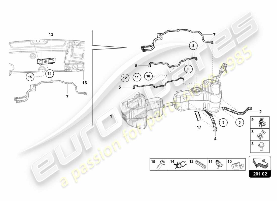Lamborghini LP580-2 COUPE (2019) FOR FUEL TANK AND FUEL LINE FUEL LINE FASTENERS Part Diagram