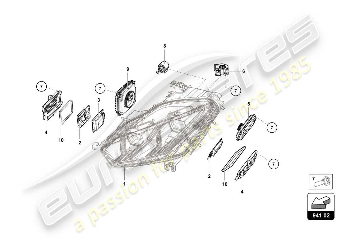 Lamborghini LP580-2 SPYDER (2016) LIGHTING SYSTEM FRONT Part Diagram