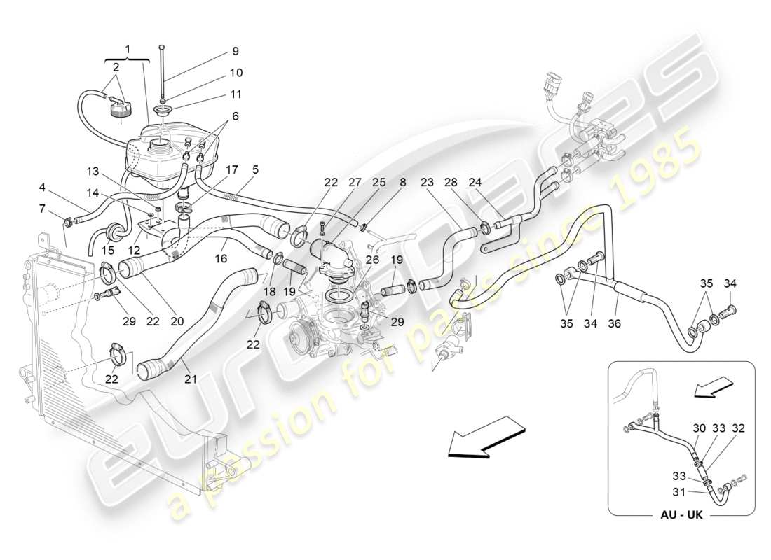 Maserati GranTurismo (2010) cooling system: nourice and lines Part Diagram