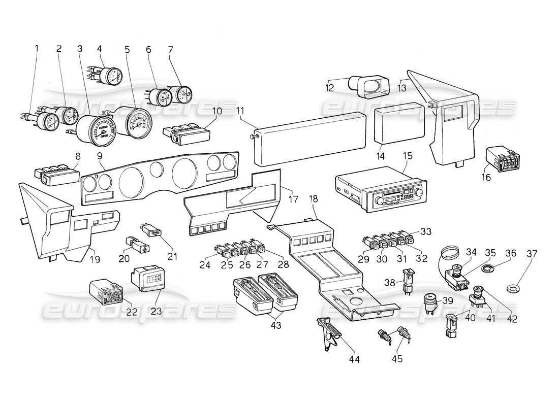 Lamborghini Countach 5000 QV (1985) Instruments (Valid for QV Variation - January 1987) Part Diagram