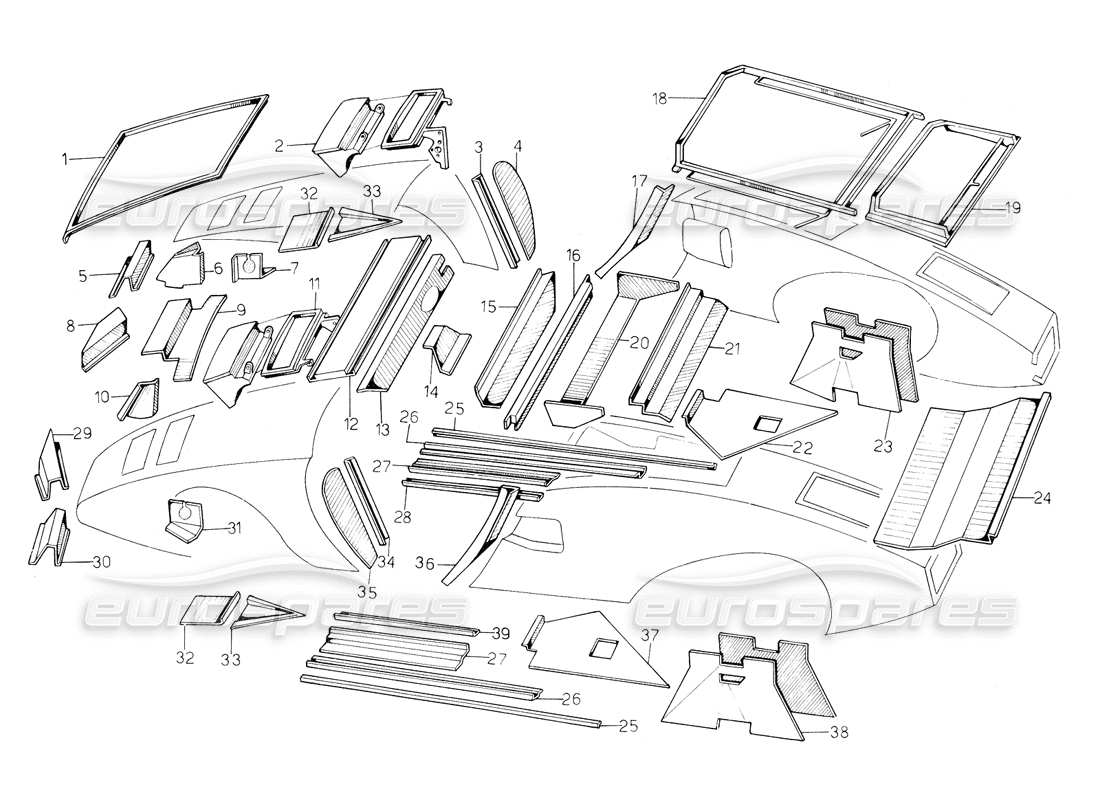 Lamborghini Countach 5000 QV (1985) Inner and Outer Coverings Part Diagram