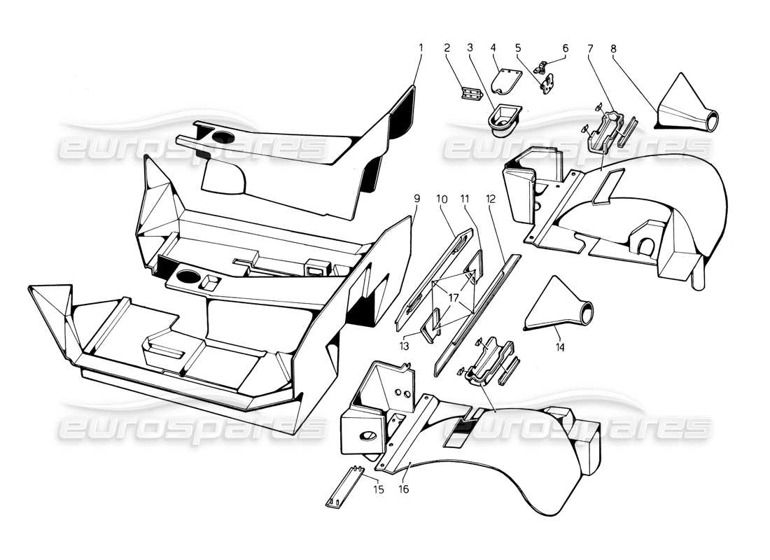 Lamborghini Countach 5000 QV (1985) Inner and Outer Coverings (Valid for QV Variation - May 1985) Part Diagram