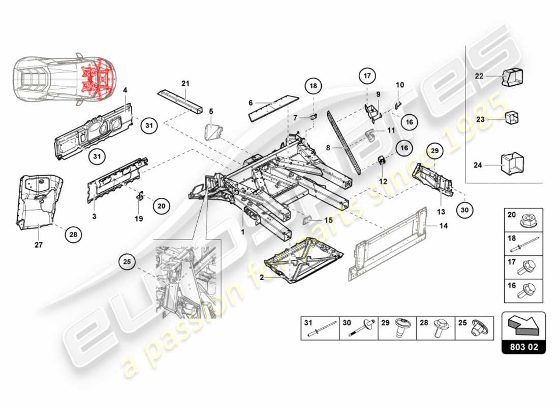 Lamborghini LP580-2 SPYDER (2019) FRONT FRAME Part Diagram