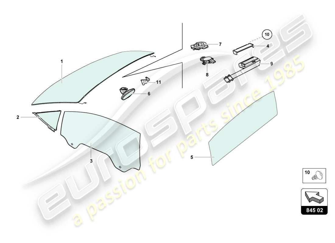Lamborghini LP580-2 SPYDER (2019) WINDOW GLASSES Part Diagram