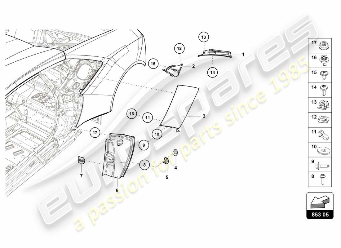 Lamborghini LP610-4 Avio (2016) COVER PLATE FOR SIDE MEMBER Part Diagram