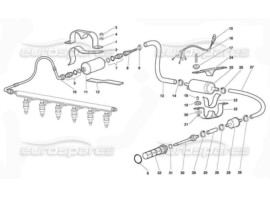 Lamborghini Diablo (1991) fuel system Part Diagram