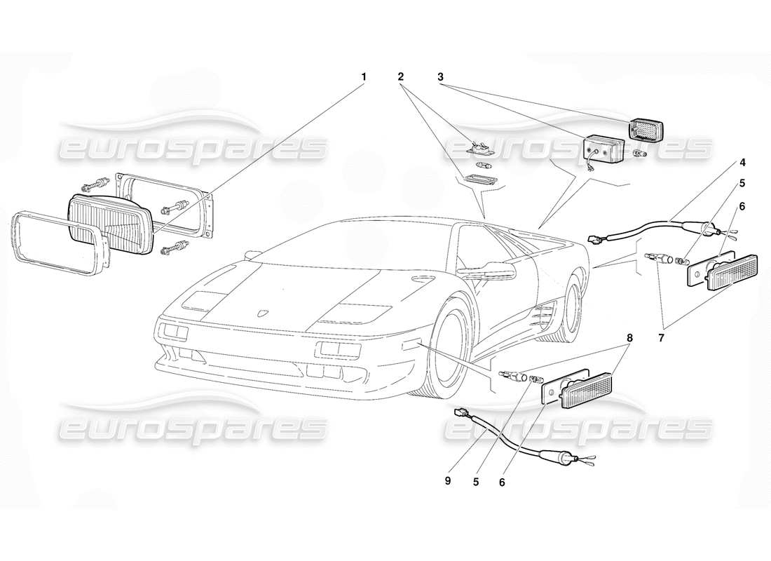 Lamborghini Diablo (1991) Lights (Valid for USA Version - September 1991) Part Diagram