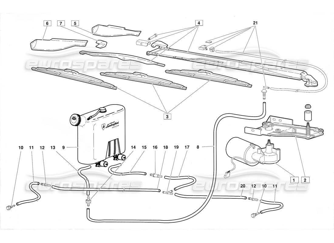 Lamborghini Diablo (1991) Windscreen Wiper and Headlamp Washers (Valid for June 1992 Version) Part Diagram
