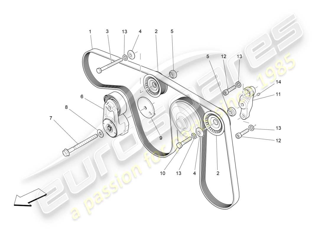Maserati QTP 3.0 BT V6 410HP (2014) auxiliary device belts Part Diagram