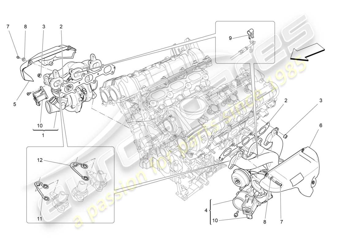 Maserati QTP 3.0 BT V6 410HP (2014) turbocharging system: equipments Part Diagram