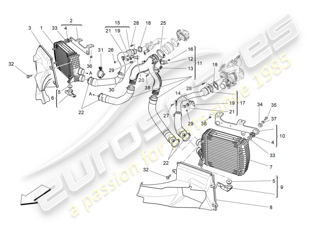 Maserati QTP 3.0 BT V6 410HP (2014) intercooler system Part Diagram