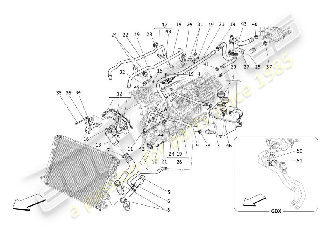 Maserati QTP 3.0 BT V6 410HP (2014) cooling system: nourice and lines Part Diagram