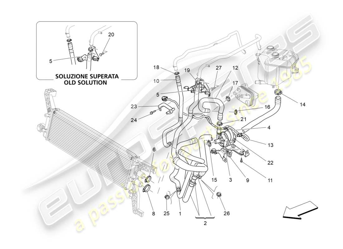 Maserati QTP 3.0 BT V6 410HP (2014) cooling system: nourice and lines Part Diagram