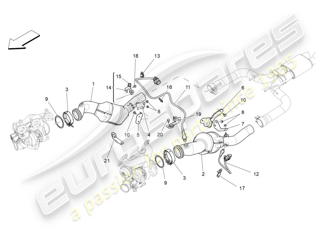 Maserati QTP 3.0 BT V6 410HP (2014) pre-catalytic converters and catalytic converters Part Diagram