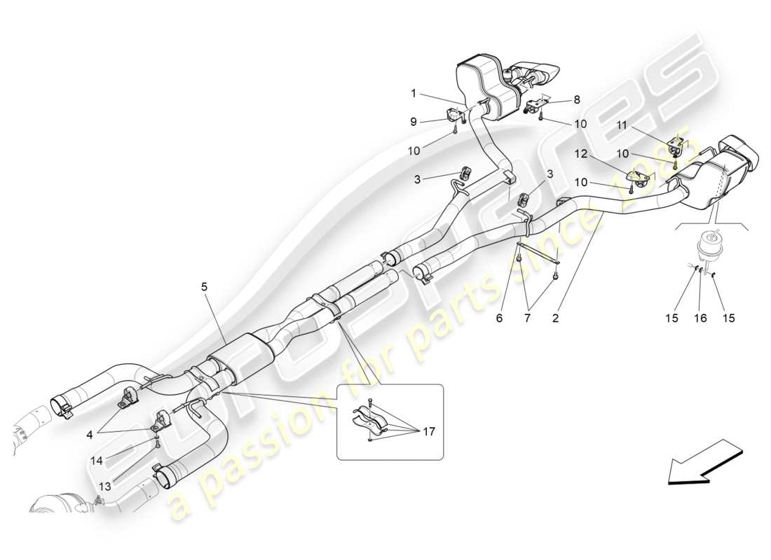 Maserati QTP 3.0 BT V6 410HP (2014) silencers Part Diagram