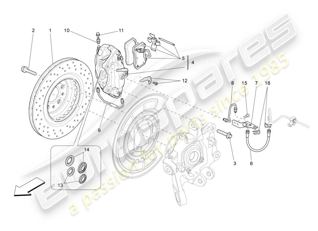 Maserati QTP 3.0 BT V6 410HP (2014) braking devices on rear wheels Part Diagram