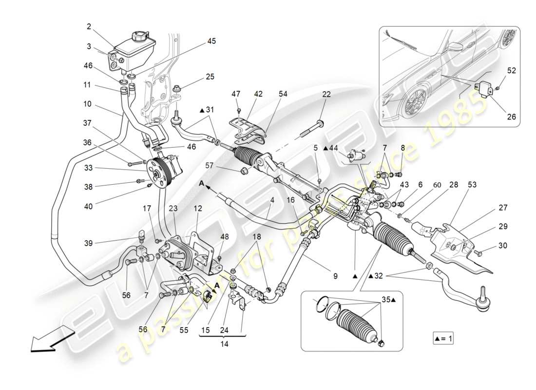 Maserati QTP 3.0 BT V6 410HP (2014) complete steering rack unit Part Diagram