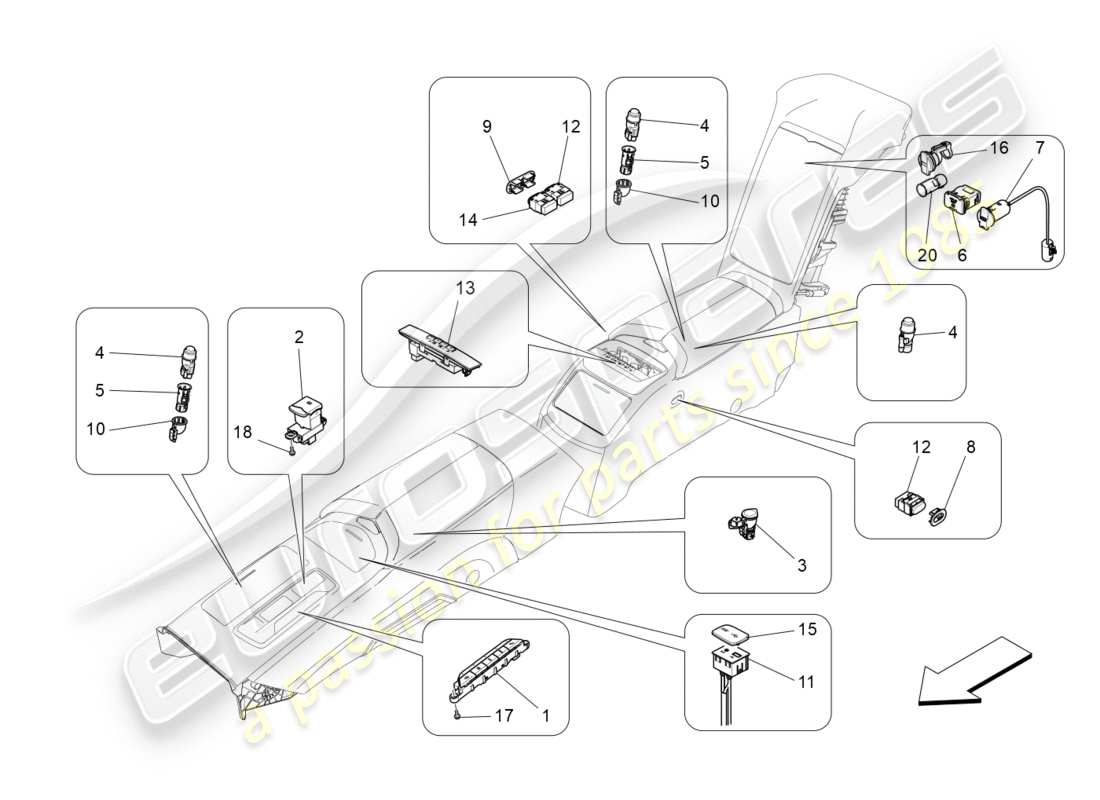 Maserati QTP 3.0 BT V6 410HP (2014) centre console devices Part Diagram