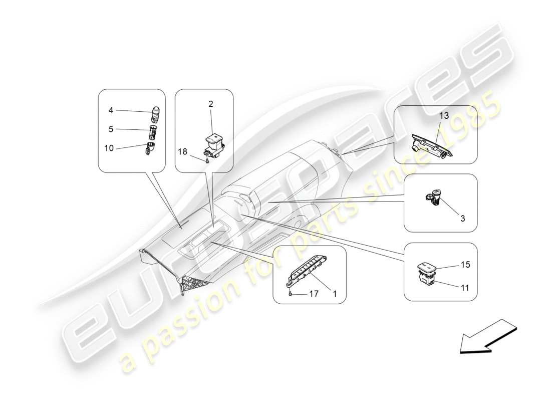 Maserati QTP 3.0 BT V6 410HP (2014) centre console devices Part Diagram