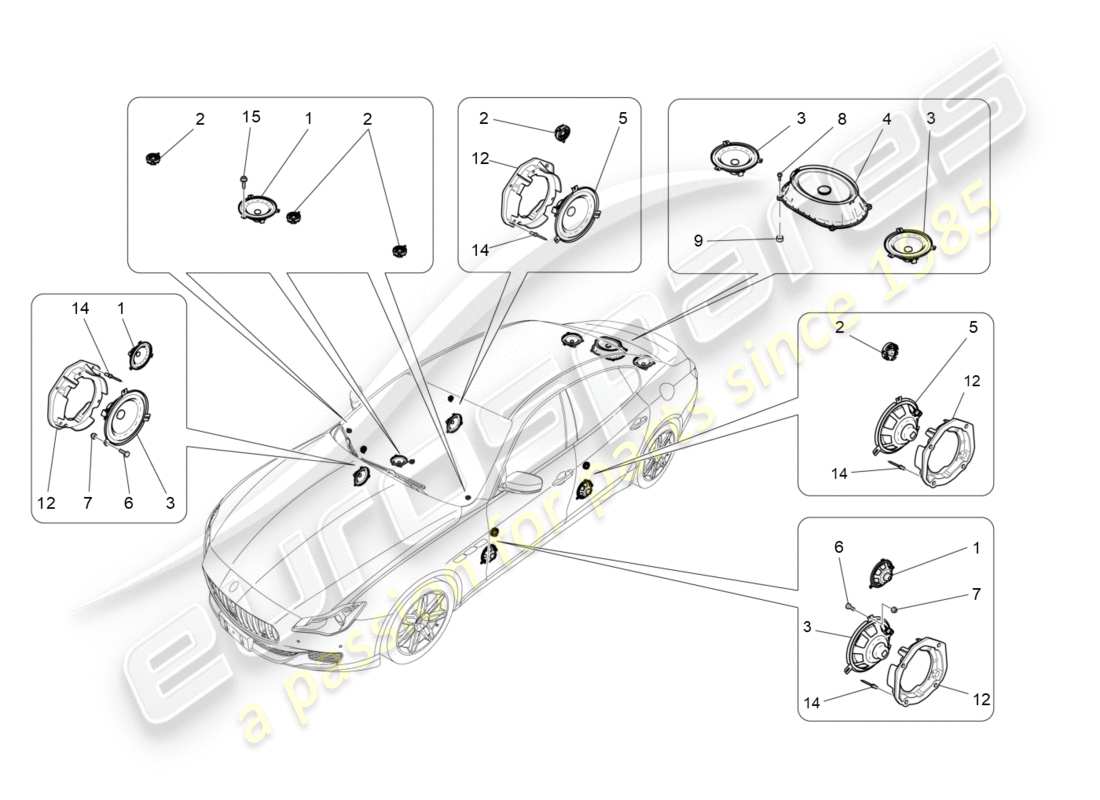 Maserati QTP 3.0 BT V6 410HP (2014) sound diffusion system Part Diagram