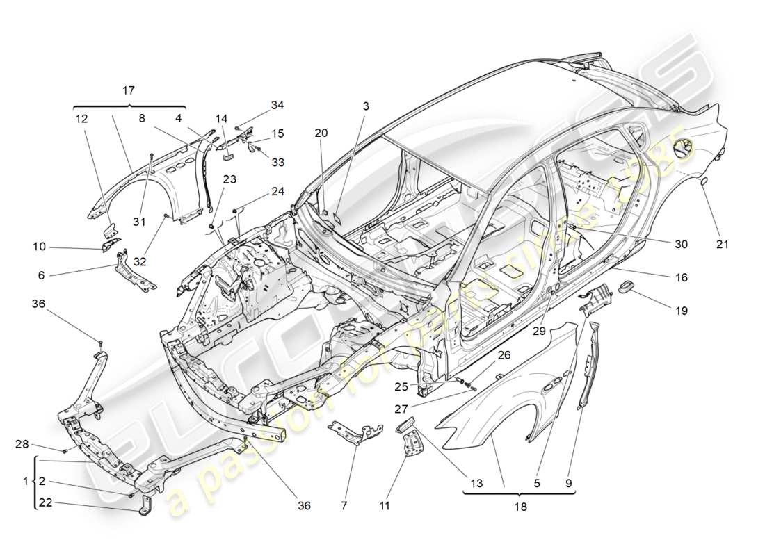 Maserati QTP 3.0 BT V6 410HP (2014) BODYWORK AND FRONT OUTER TRIM PANELS Part Diagram