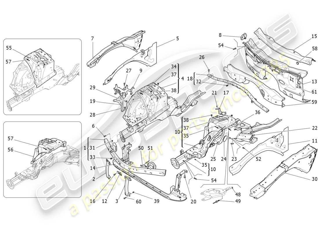 Maserati QTP 3.0 BT V6 410HP (2014) front structural frames and sheet panels Part Diagram