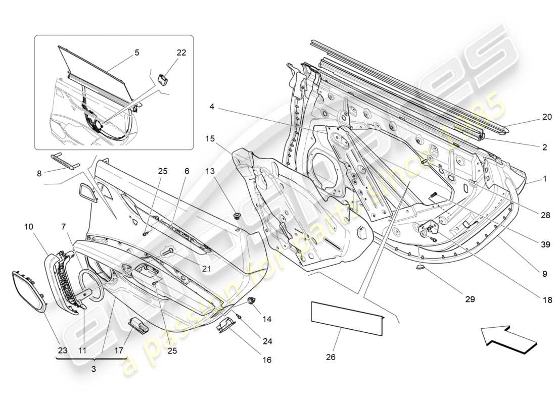 Maserati QTP 3.0 BT V6 410HP (2014) rear doors: trim panels Part Diagram