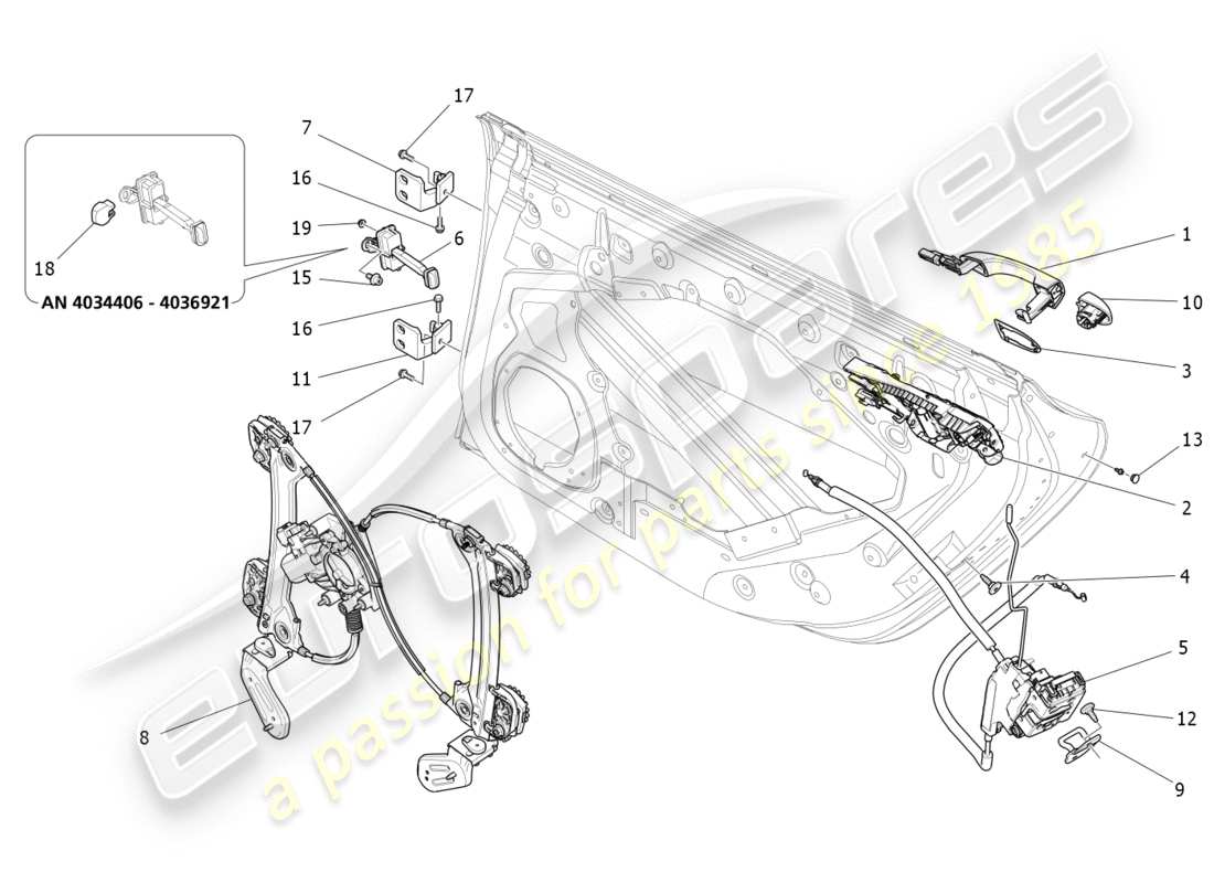 Maserati QTP 3.0 BT V6 410HP (2014) rear doors: mechanisms Part Diagram