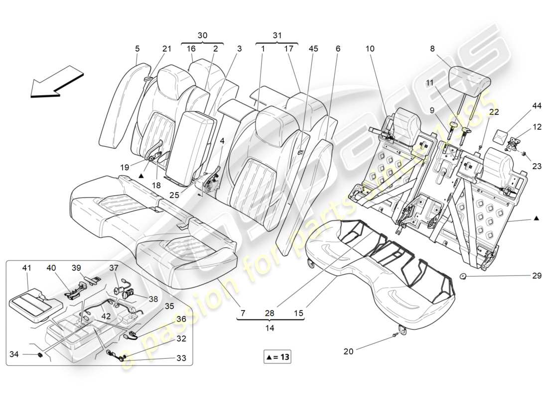 Maserati QTP 3.0 BT V6 410HP (2014) rear seats: trim panels Part Diagram