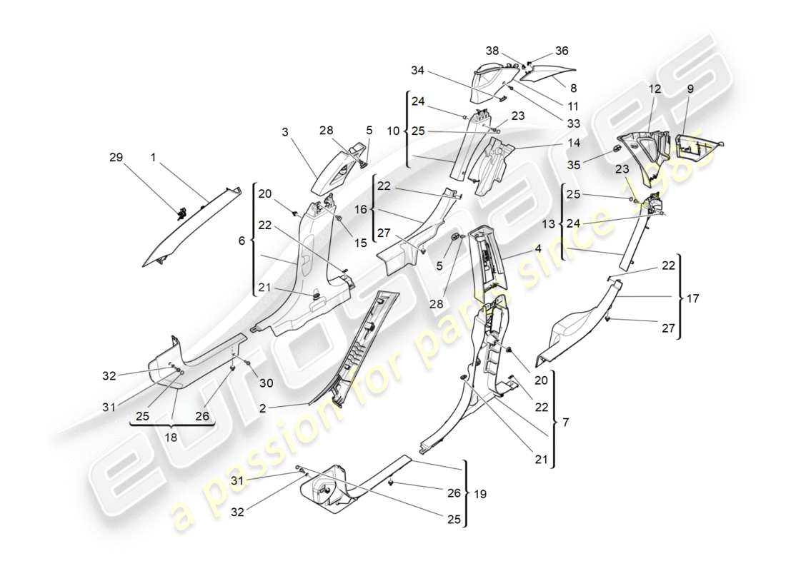 Maserati QTP 3.0 BT V6 410HP (2014) PASSENGER COMPARTMENT B PILLAR TRIM PANELS AND SIDE PANELS Part Diagram