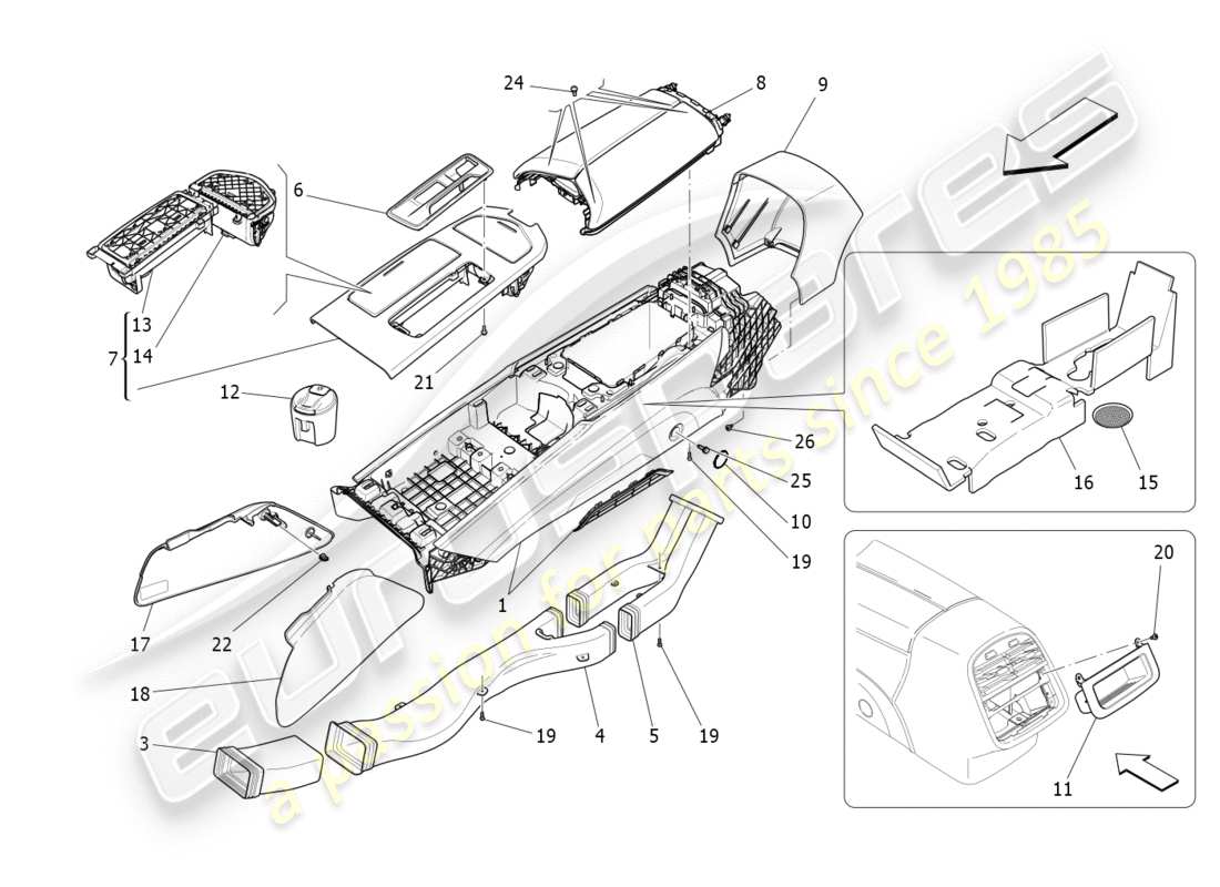 Maserati QTP 3.0 BT V6 410HP (2014) accessory console and centre console Part Diagram