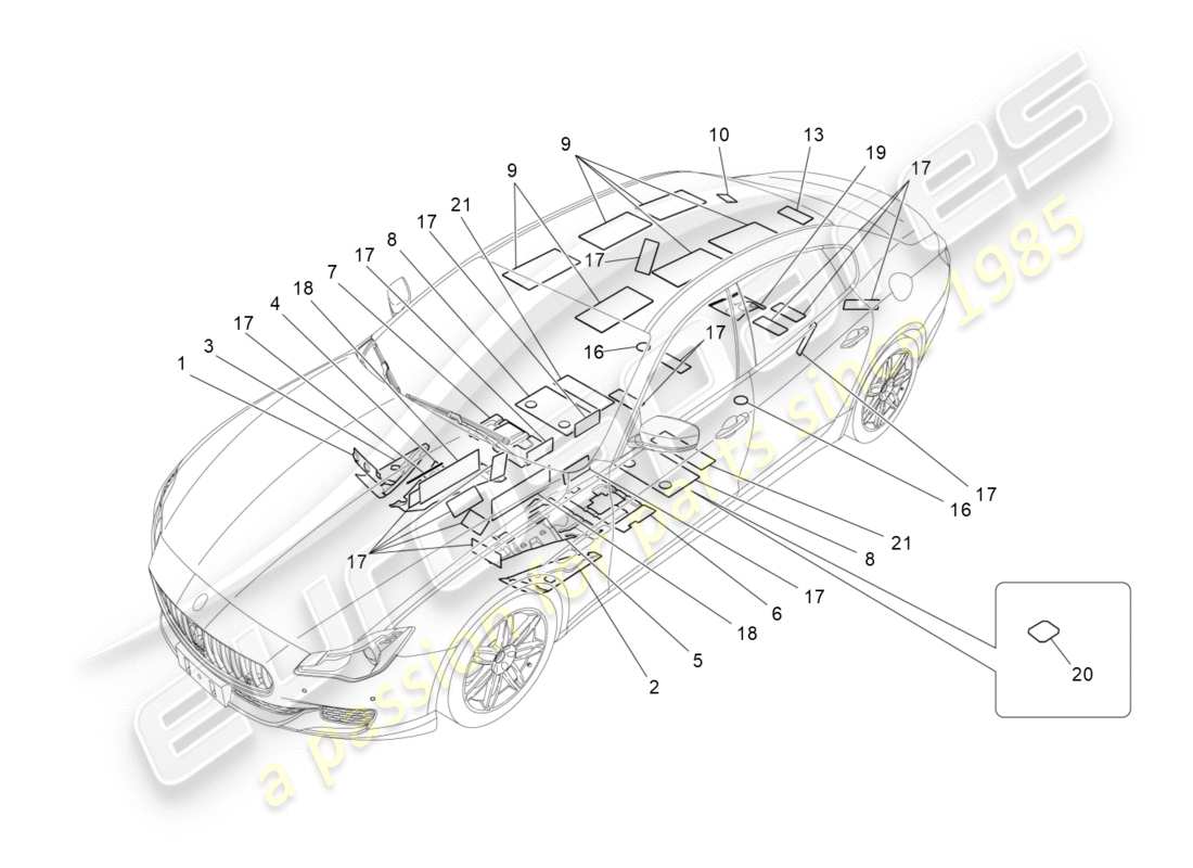 Maserati QTP 3.0 BT V6 410HP (2014) sound-proofing panels inside the vehicle Part Diagram