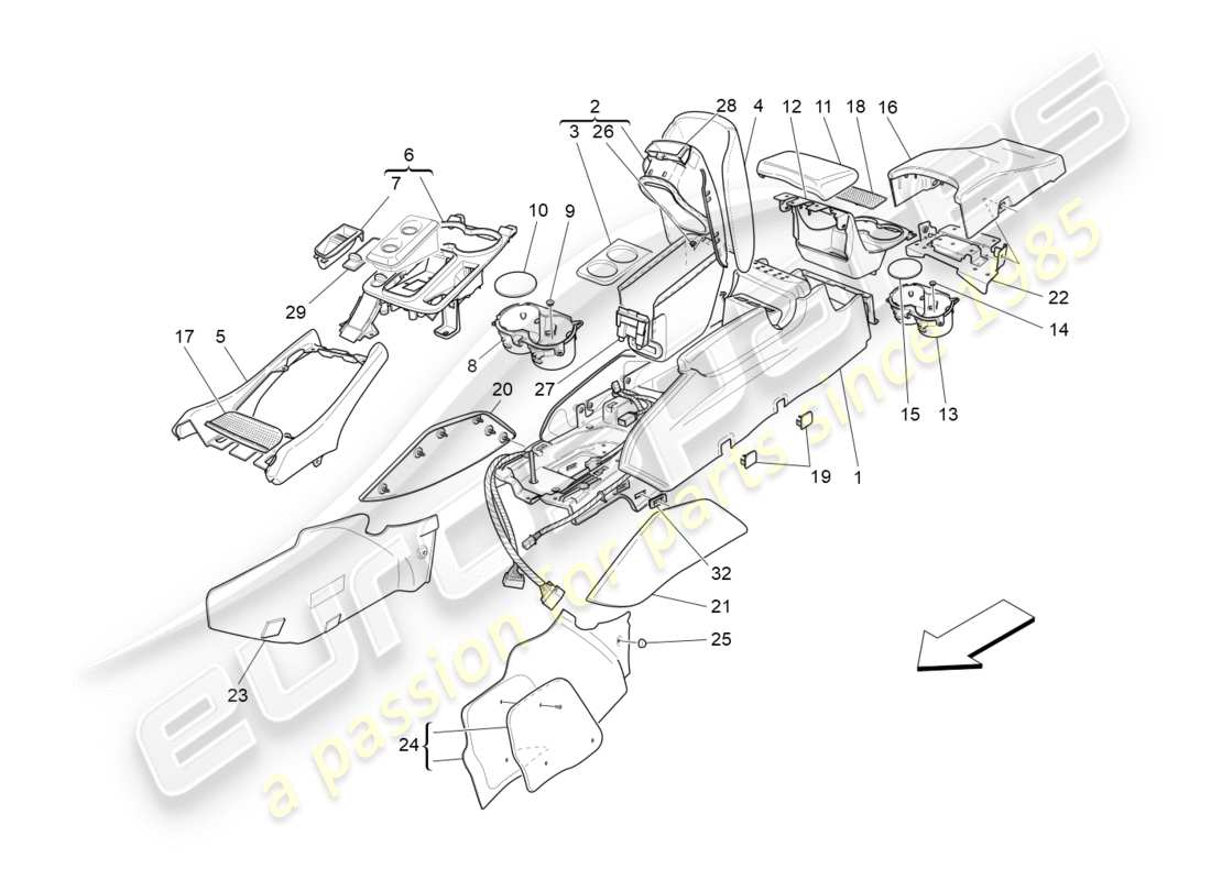 Maserati GranTurismo (2015) accessory console and centre console Part Diagram