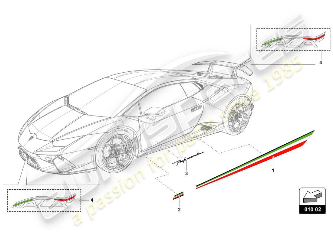 Lamborghini PERFORMANTE COUPE (2018) decorative adhesive strips Part Diagram
