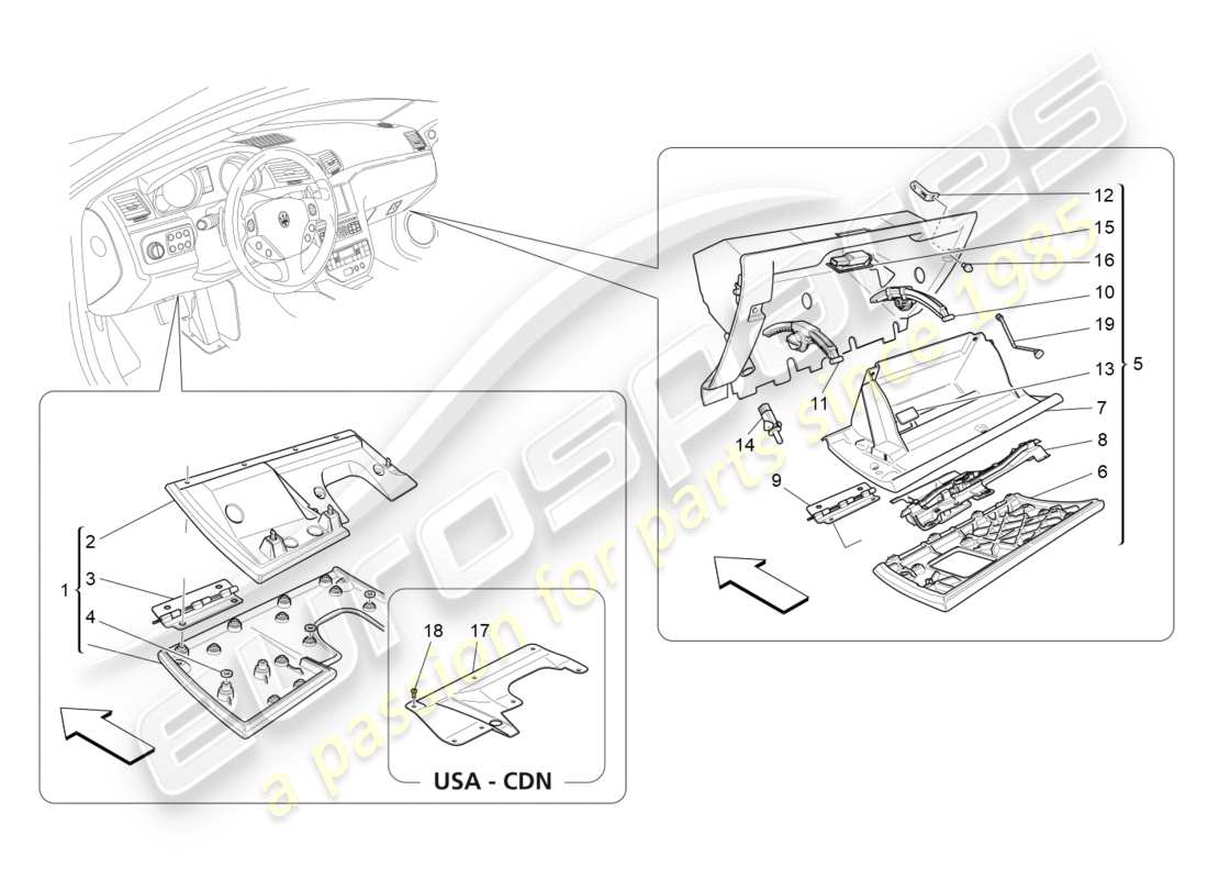 Maserati GranTurismo (2016) glove compartments Parts Diagram