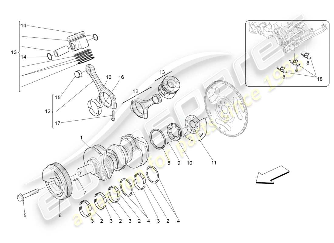 Maserati QTP 3.0 TDS V6 275HP (2015) crank mechanism Part Diagram