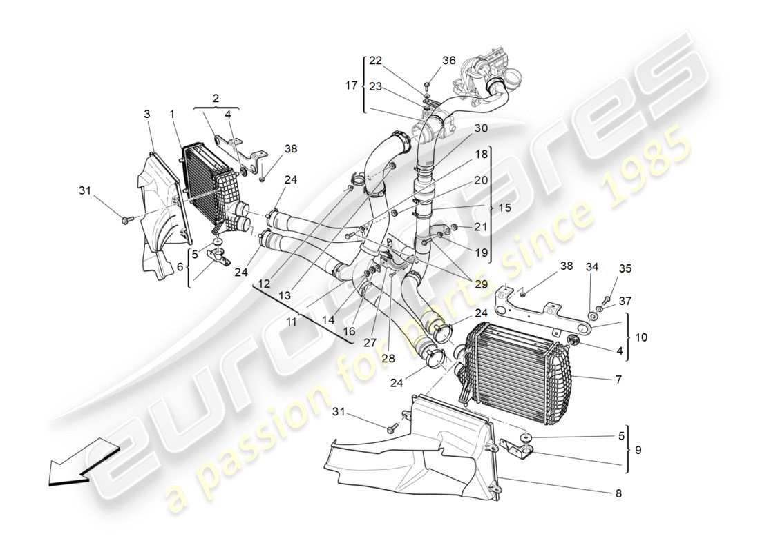 Maserati QTP 3.0 TDS V6 275HP (2015) intercooler system Part Diagram