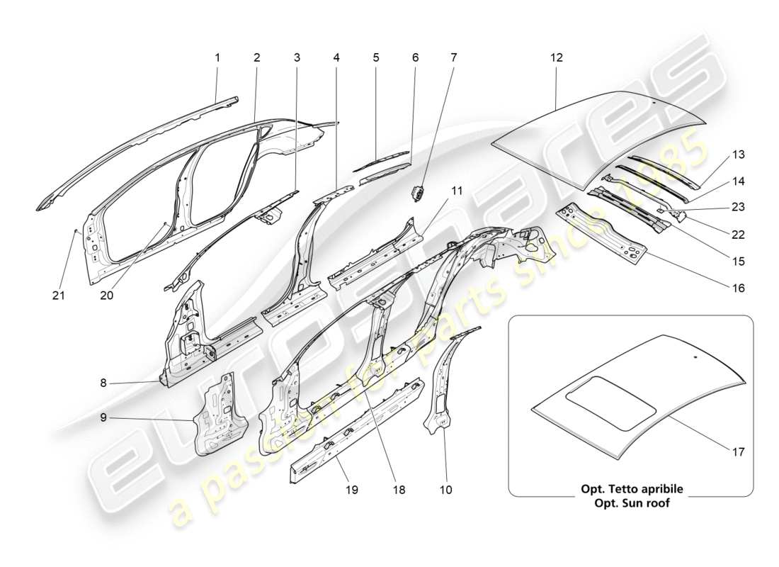 Maserati QTP 3.0 TDS V6 275HP (2015) BODYWORK AND CENTRAL OUTER TRIM PANELS Part Diagram