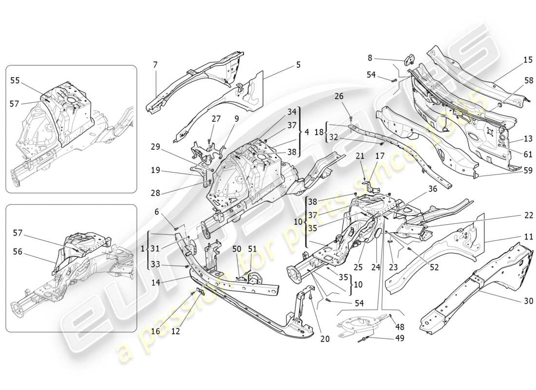 Maserati QTP 3.0 TDS V6 275HP (2015) front structural frames and sheet panels Part Diagram