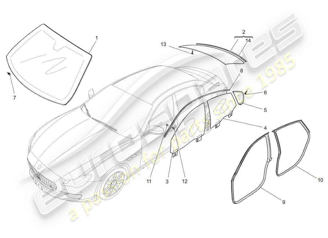 Maserati QTP 3.0 TDS V6 275HP (2015) windows and window strips Part Diagram