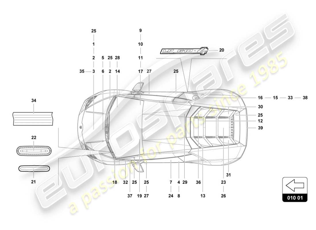 Lamborghini PERFORMANTE SPYDER (2020) inscriptions/lettering Part Diagram