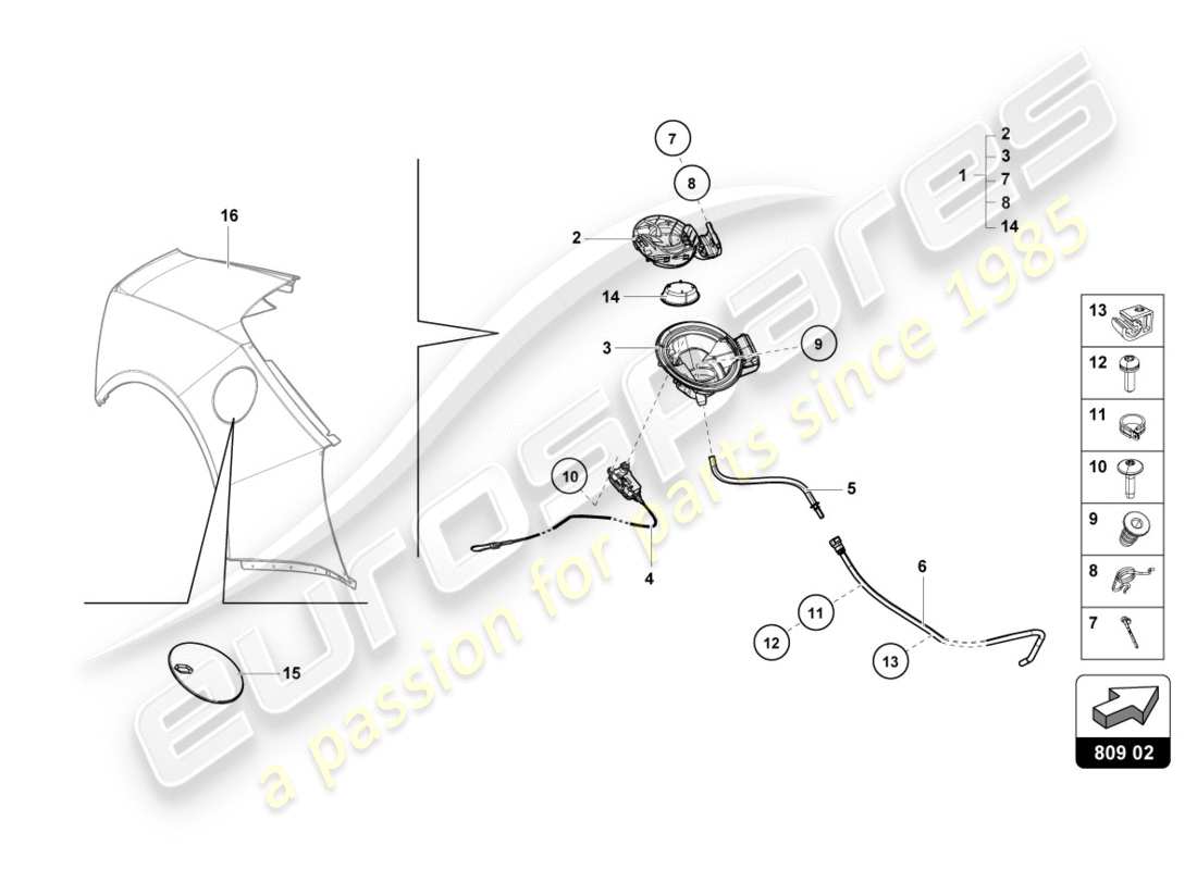 Lamborghini PERFORMANTE SPYDER (2020) FUEL FILLER FLAP Part Diagram