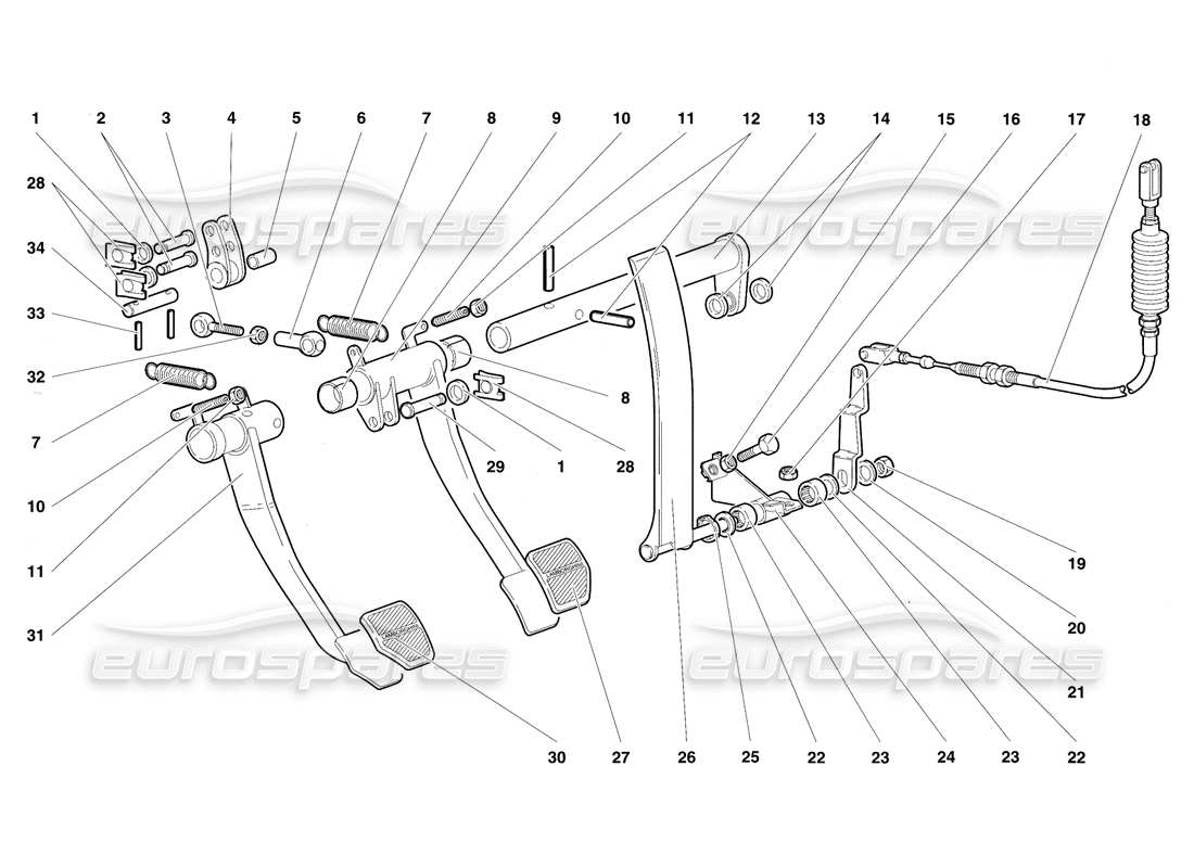 Lamborghini Diablo SV (1997) Pedals Part Diagram