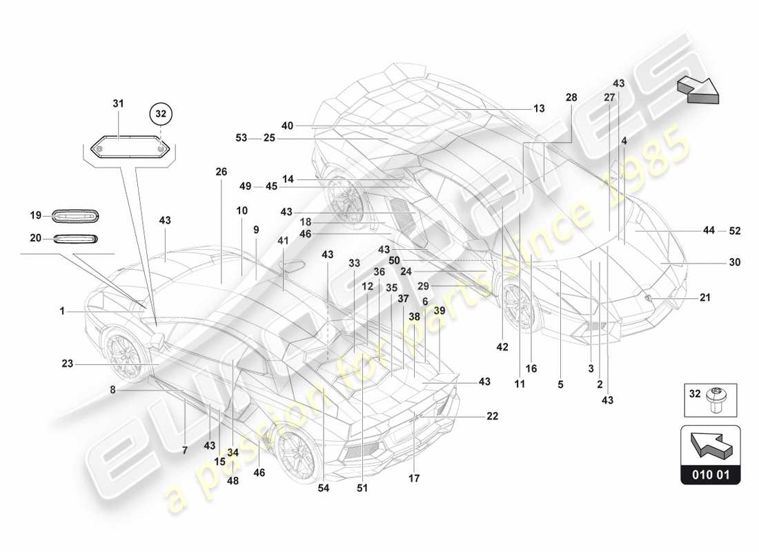 Lamborghini Centenario Coupe (2017) type plates Parts Diagram