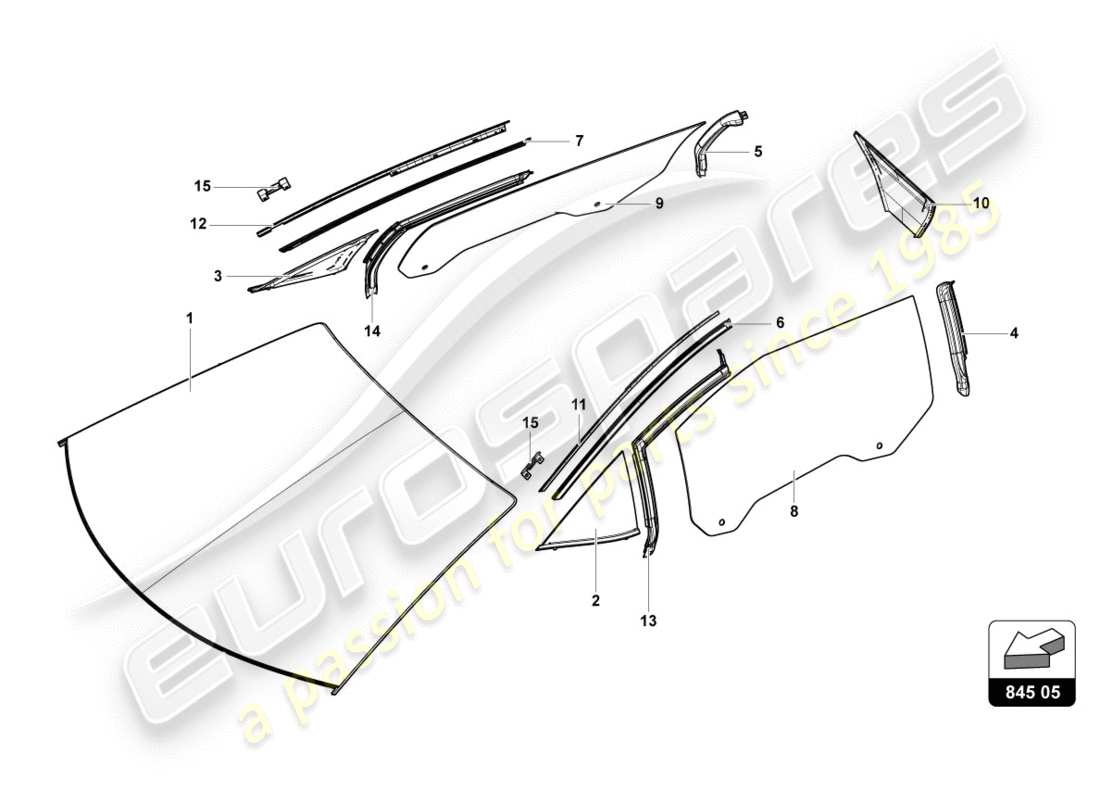Lamborghini Centenario Roadster (2017) WINDOW GLASSES Part Diagram