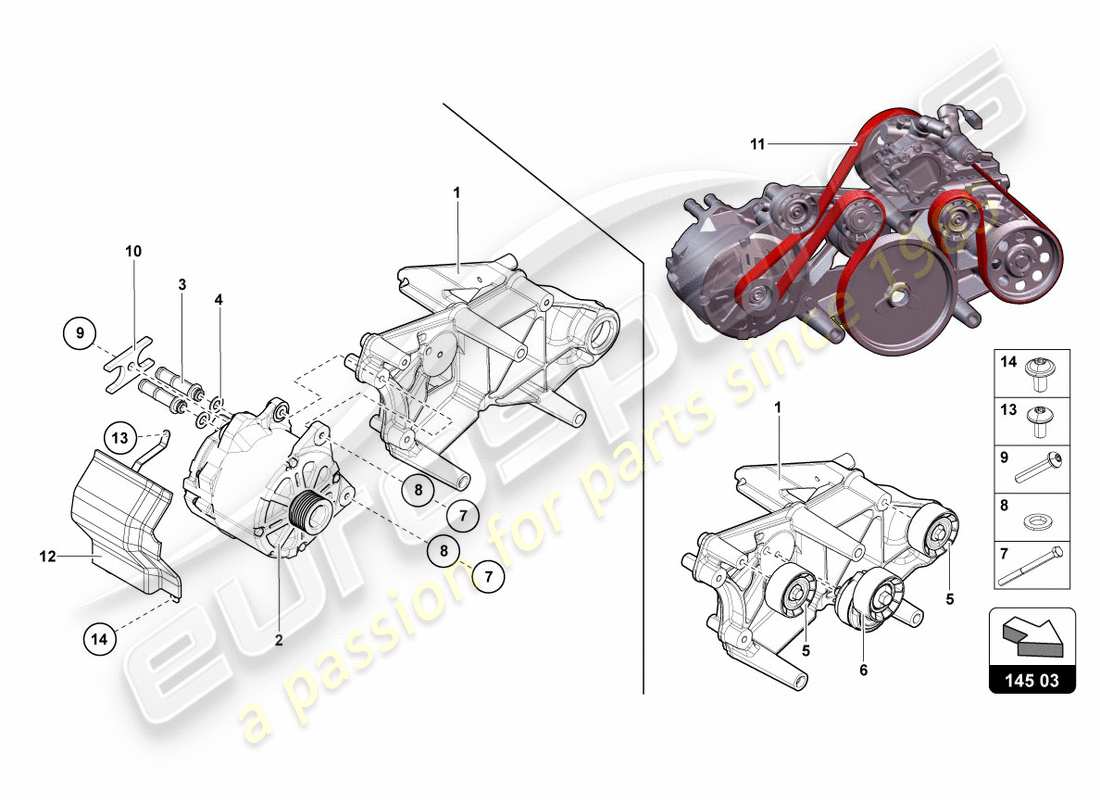 Lamborghini LP700-4 COUPE (2012) ALTERNATOR AND SINGLE PARTS Part Diagram