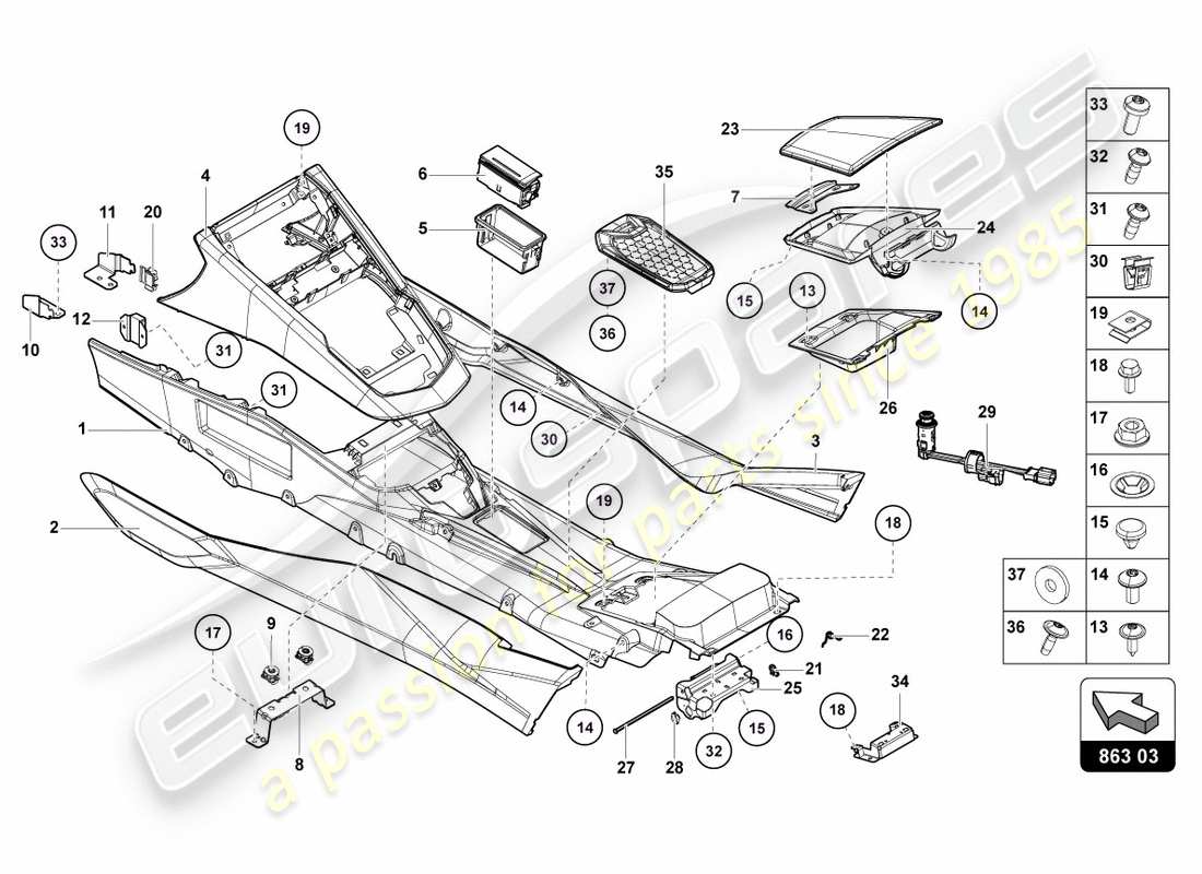 Lamborghini LP700-4 COUPE (2012) TUNNEL REAR Part Diagram